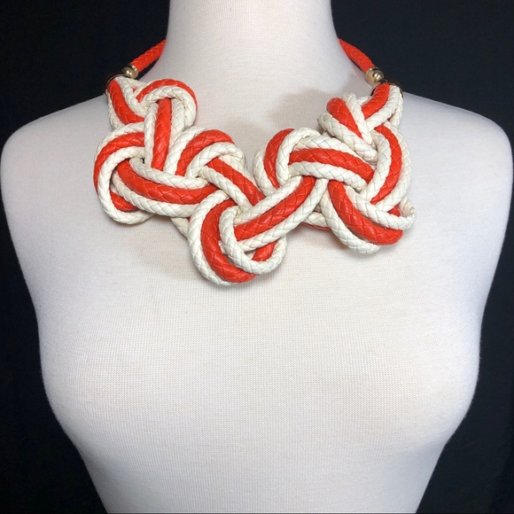 Chunky Orange Leather Braided Necklace Earring Set - Picture 2 of 3